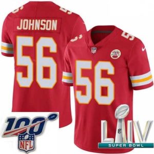 Gorgeous 2020 Super Bowl LIV Nike Kansas City Chiefs #56 Derrick Johnson Red Team Color Vapor Untouchable Limited Player NFL Jersey