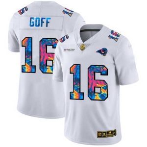 Premium Los Angeles Rams 16 Jared Goff White Nike Multi Color 2020 NFL Crucial Catch Limited NFL Jersey