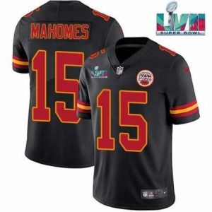 Superior Kansas City Chiefs 15 Patrick Mahomes Black Super Bowl LVII Patch Vapor Untouchable Limited Stitched Jersey
