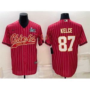 High quality Kansas City Chiefs 87 Travis Kelce Red With Super Bowl LVII Patch Cool Base Stitched Baseball Jersey