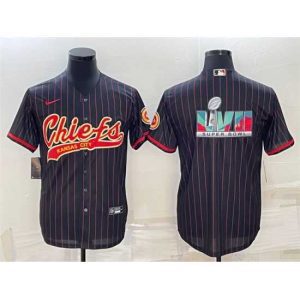 Outstanding Kansas City Chiefs Black With Super Bowl LVII Big Logo Cool Base Stitched Baseball JerseyS