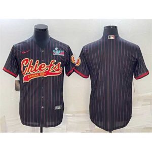 Exquisite Kansas City Chiefs Blank Black With Super Bowl LVII Patch Cool Base Stitched Baseball Jersey