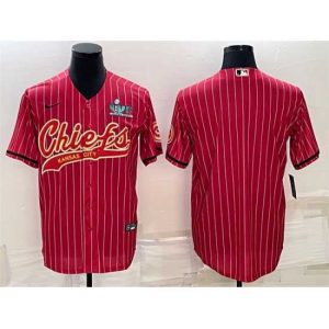 Finest Kansas City Chiefs Blank Red With Super Bowl LVII Patch Cool Base Stitched Baseball Jersey