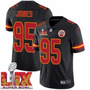 Superb Kansas City Chiefs Chris Jones #95 Black 2024 2025 Super Bowl LIX F.U.S.E Stitched Jersey