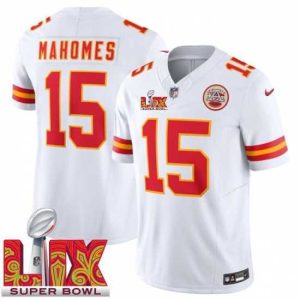Gorgeous Kansas City Chiefs Patrick Mahomes #15 White 2024 2025 Super Bowl LIX F.U.S.E Stitched Jersey