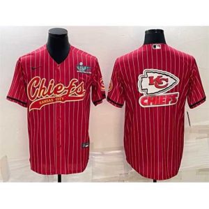 Outstanding Kansas City Chiefs Red Team Big Logo With Super Bowl LVII Patch Cool Base Stitched Baseball Jersey