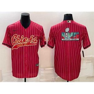 Finest Kansas City Chiefs Red With Super Bowl LVII Big Logo Cool Base Stitched Baseball Jersey