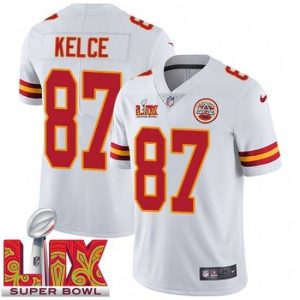 Outstanding Kansas City Chiefs Travis Kelce #87 White 2024 2025 Super Bowl LIX F.U.S.E Stitched Jersey