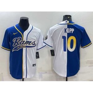 Premium Los Angeles Rams 10 Cooper Kupp Royal White Split With Patch Cool Base Stitched Baseball Jersey