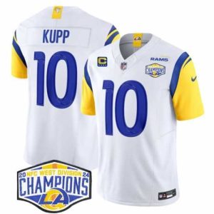 Exceptional Los Angeles Rams 10 Cooper Kupp White 2024 NFC West Champions With 4 Star C Patch F.U.S.E  Vapor Untouchable Stitched Football Jersey