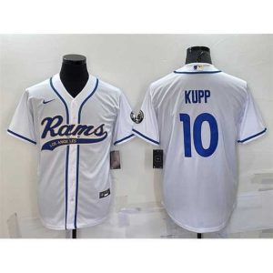 Premium Los Angeles Rams 10 Cooper Kupp White With Patch Cool Base Stitched Baseball Jersey