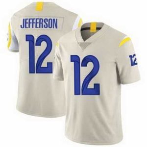 Exquisite Los Angeles Rams #12 Van Jefferson Bone Stitched Football Limited Jersey
