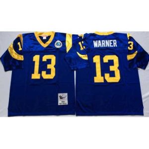 Gorgeous Los Angeles Rams 13 Kurt Warner Blue M&N Throwback Jersey