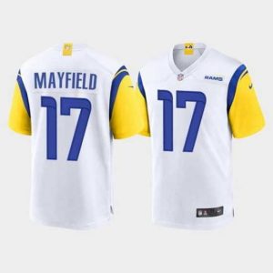 Finest Los Angeles Rams 17 Baker Mayfield White Stitched Game Jersey