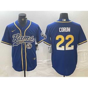 Premium Los Angeles Rams 22 Blake Corum Royal Cool Base Stitched Baseball Jersey 1