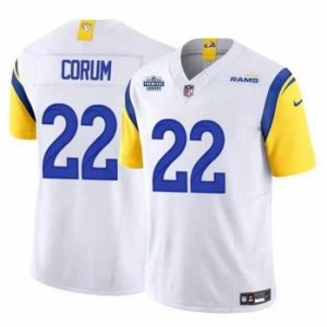 Finest Los Angeles Rams 22 Blake Corum White 2024 With Dradt Patch F.U.S.E Vapor Untouchable Stitched Football Jersey