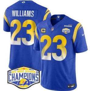 Marvelous Los Angeles Rams 23 Kyren Williams Blue 2024 NFC West Champions With 4 Star C Patch F.U.S.E  Vapor Untouchable Stitched Football Jersey