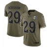 Men Los Angeles Rams 29 Eric Dickerson Olive 2022 Salute To Service Limited Stitched Jersey 829488 21804 550X550
