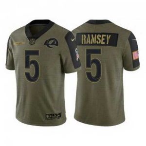High quality Los Angeles Rams 5 Jalen Los Angeles Ramsey Olive 2021 Salute To Service Limited Stitched Jersey