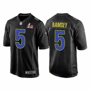 Superb Los Angeles Rams 5 Jalen Ramsey 2022 Black Super Bowl LVI Game Stitched Jersey