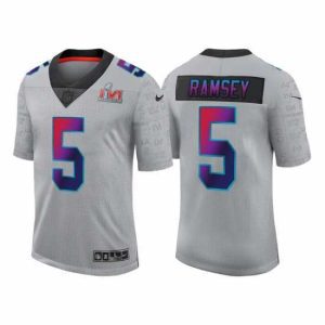Gorgeous Los Angeles Rams 5 Jalen Ramsey 2022 Grey Super Bowl LVI Limited Stitched Jersey