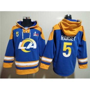 Exceptional Los Angeles Rams 5 Jalen Ramsey 2022 Royal Super Bowl LVI Champions Pullover Hoodie