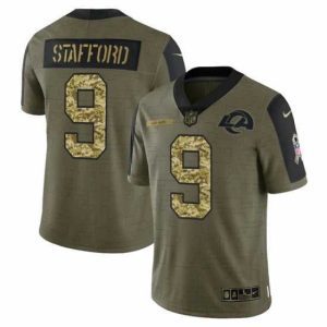 Outstanding Los Angeles Rams 9 Matthew Stafford 2021 Salute To Service Olive Camo Limited Stitched Jersey