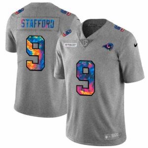 Finest Los Angeles Rams 9 Matthew Stafford Nike Multi Color 2020 NFL Crucial Catch NFL Jersey Greyheather