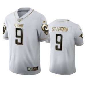 High quality Los Angeles Rams 9 Matthew Stafford Nike White Golden Edition Vapor Limited NFL 100 Jersey