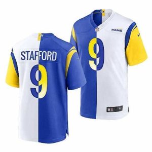 Exquisite Los Angeles Rams 9 Matthew Stafford Royal White Split Stitched Football Jerse