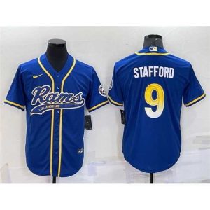 Exceptional Los Angeles Rams 9 Matthew Stafford Royal With Patch Cool Base Stitched Baseball Jersey