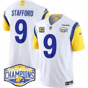 Superb Los Angeles Rams 9 Matthew Stafford White 2024 NFC West Champions With 4 Star C Patch F.U.S.E  Vapor Untouchable Stitched Football Jersey