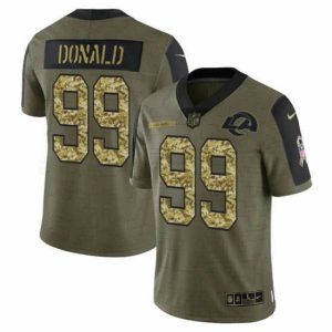 Exquisite Los Angeles Rams 99 Aaron Donald 2021 Salute To Service Olive Camo Limited Stitched Jersey