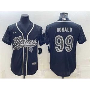 Gorgeous Los Angeles Rams 99 Aaron Donald Black Reflective With Patch Cool Base Stitched Baseball Jersey