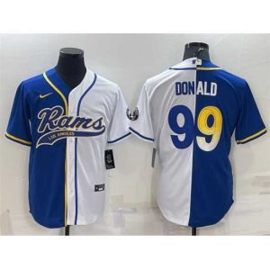 High quality Los Angeles Rams 99 Aaron Donald Royal White Split With Patch Cool Base Stitched Baseball Jersey
