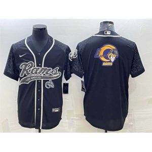 Superb Los Angeles Rams Black Reflective Team Big Logo With Patch Cool Base Stitched Baseball Jersey