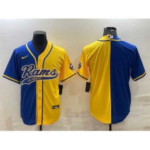High quality Los Angeles Rams Blank Royal Yellow Split With Patch Cool Base Stitched Baseball Jersey