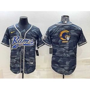 Gorgeous Los Angeles Rams Grey Camo Team Big Logo With Patch Cool Base Stitched Baseball Jersey