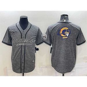 Outstanding Los Angeles Rams Grey Team Big Logo With Patch Cool Base Stitched Baseball Jersey