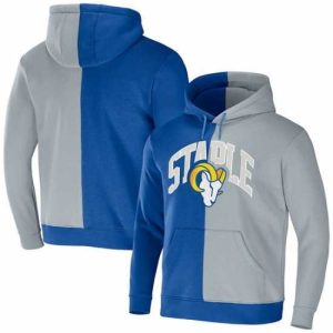 Gorgeous Los Angeles Rams Royal Grey Split Logo Pullover Hoodie