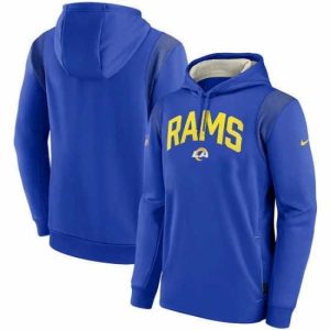 Gorgeous Los Angeles Rams Royal Sideline Stack Performance Pullover Hoodie 001