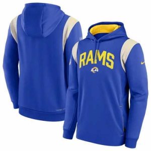 Exceptional Los Angeles Rams Royal Sideline Stack Performance Pullover Hoodie 002