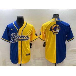 Premium Los Angeles Rams Royal Yellow Split Team Big Logo With Patch Cool Base Stitched Baseball Jersey