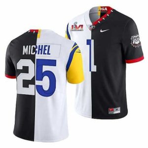 Superior Los Angeles Rams X Georgia Bulldogs 25 Sony Michel Black White Split Super Bowl LVI Stitched Jerse