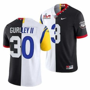 Exceptional Los Angeles Rams X Georgia Bulldogs 30 Todd Gurley II Black White Split Super Bowl LVI Stitched Jerse