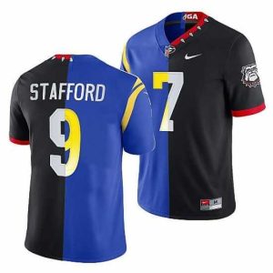 Superior Los Angeles Rams X Georgia Bulldogs 9 Matthew Stafford Black Royal Split Stitched Jerse