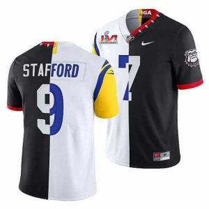 Outstanding Los Angeles Rams X Georgia Bulldogs 9 Matthew Stafford Black White Split Super Bowl LVI Stitched Jerse