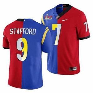 Outstanding Los Angeles Rams X Georgia Bulldogs 9 Matthew Stafford Red Royal Split Super Bowl LVI Stitched Jerse