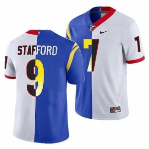 High quality Los Angeles Rams X Georgia Bulldogs 9 Matthew Stafford White Royal Split Stitched Jerse