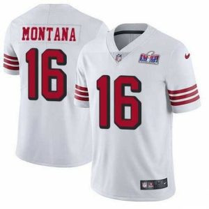 Finest NFL San Francisco 49ers 16 Joe Montana White Throwback Vapor Untouchable Limited Stitched 2024 Super Bowl LVIII Jersey